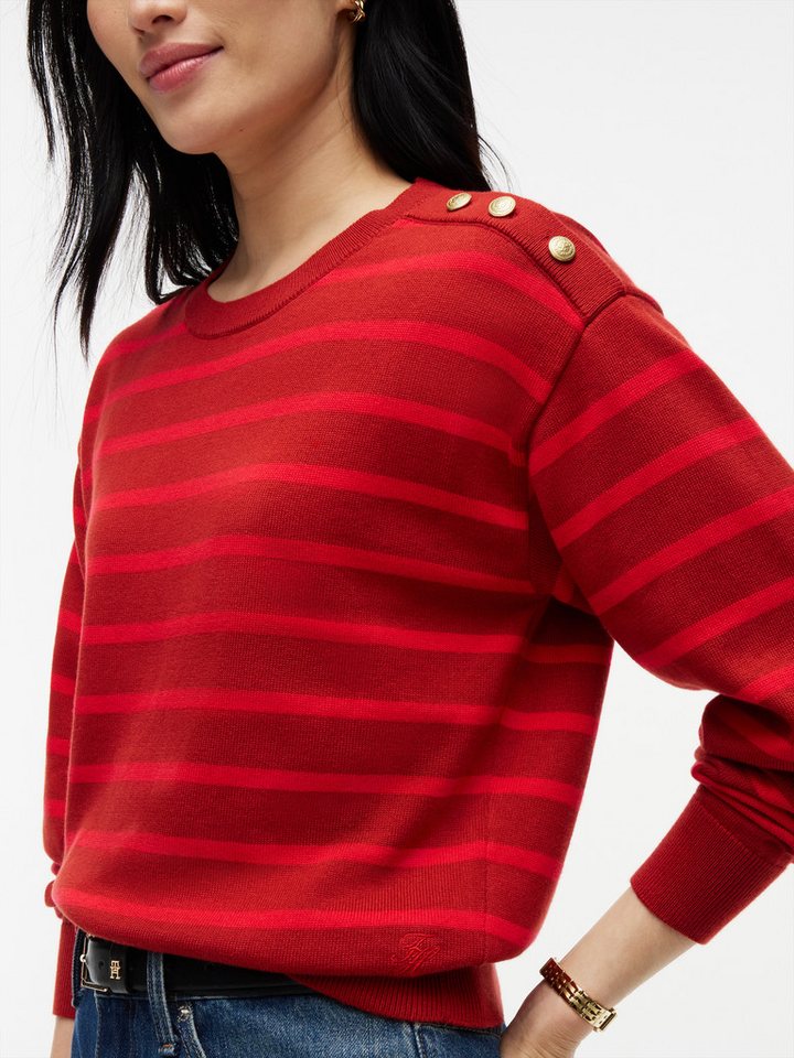 Tommy Hilfiger Strickpullover STRIPED SCRIPT LOGO SWEATER LS Baumwolle, goldfarbene Zierknöpfe – Bild 2 von 5
