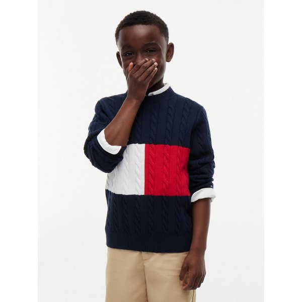 Tommy Hilfiger Strickpullover Zopfmuster, Regular Fit, reine Baumwolle, Kinder bis 16 Jahre