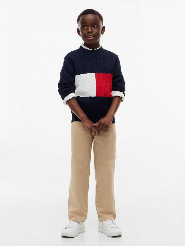 Tommy Hilfiger Strickpullover Zopfmuster, Regular Fit, reine Baumwolle, Kinder bis 16 Jahre – Bild 4 von 5