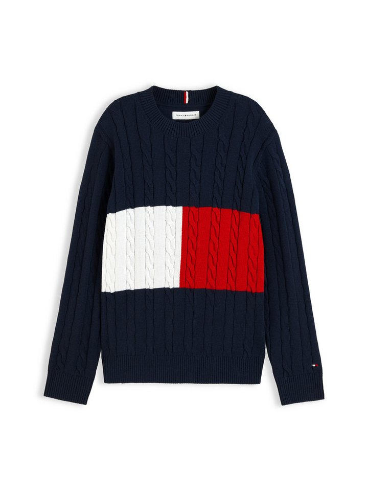 Tommy Hilfiger Strickpullover Zopfmuster, Regular Fit, reine Baumwolle, Kinder bis 16 Jahre – Bild 5 von 5
