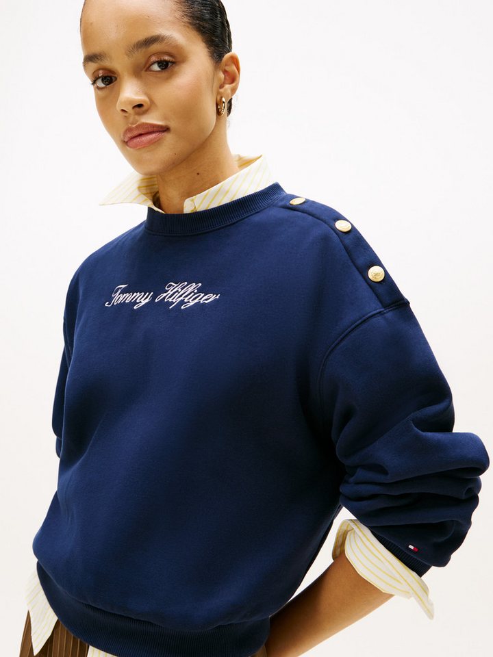 Tommy Hilfiger Sweatshirt GOLD BTN SCRIPT FLEECE SWTSRT mit goldfarbenen Knöpfen – Bild 2 von 5