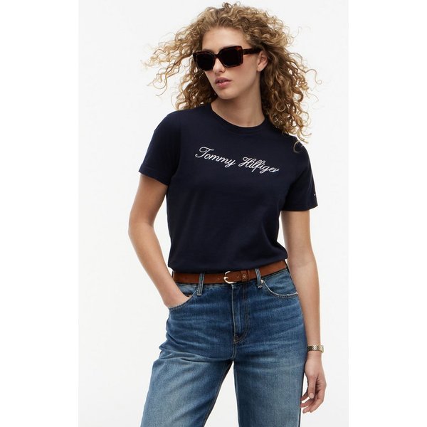 Tommy Hilfiger T-Shirt NOS SCRIPT REGULAR C-NK SHORT SLEEVE mit Rundhals und kontrastfarbener Stickerei, Regular Fit