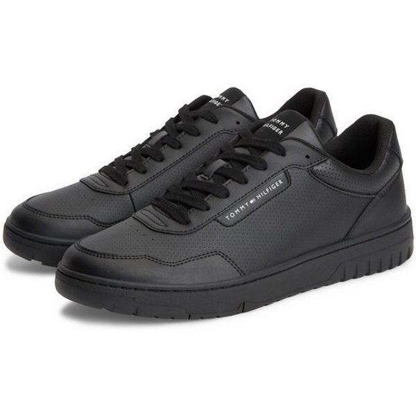 Tommy Hilfiger TH BASKET CORE LEATHER Sneaker Halbschuh, Schnürer mit Perforation am gepolsterten Schaftrand