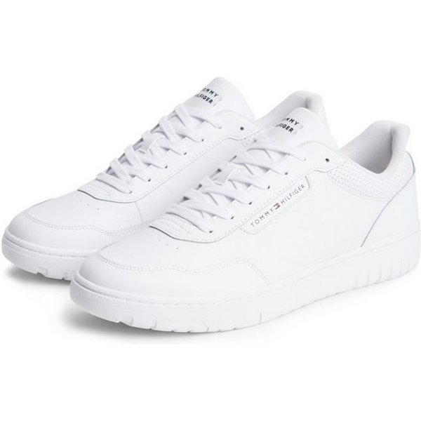 Tommy Hilfiger TH BASKET CORE LEATHER Sneaker Halbschuh, Schnürer mit Perforation am gepolsterten Schaftrand