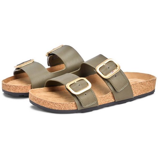 Tommy Hilfiger TH CLASSIC CORK SANDAL LEATHER Pantolette Sommerschuh, Schlupfschuh, Flat mit Logoemblem