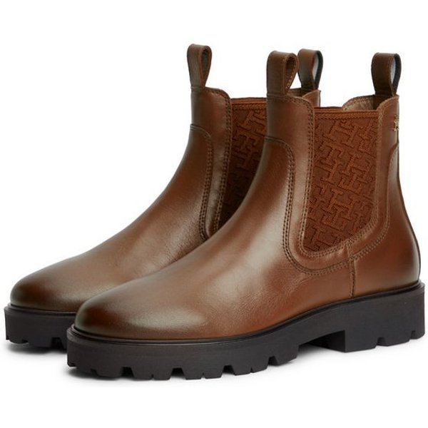 Tommy Hilfiger TH MONOGRAM LEATHER CHELSEA BOOT Chelseaboots Blockabsatz, Schlupfboots, mit beidseitigem Stretcheinsatz