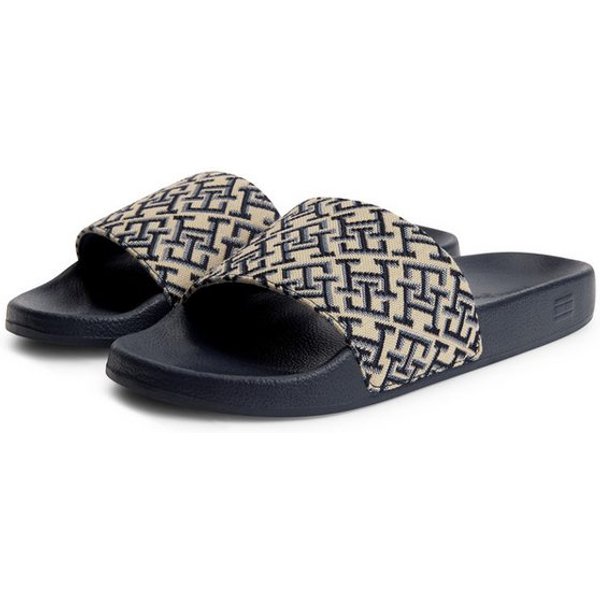 Tommy Hilfiger TH MONOGRAM POOL SLIDE Pantolette Sommerschuh, Strandschuh mit logobedruckter Bandage