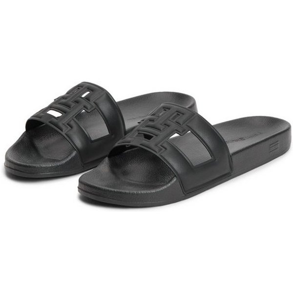 Tommy Hilfiger TH MONOGRAM POOL SLIDE Pantolette Sommerschuh, Schlüpfschuh mit großem TH in der Bandage