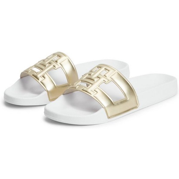 Tommy Hilfiger TH MONOGRAM POOL SLIDE Pantolette Sommerschuh, Strandschuh mit großem TH-Bandagenlogo