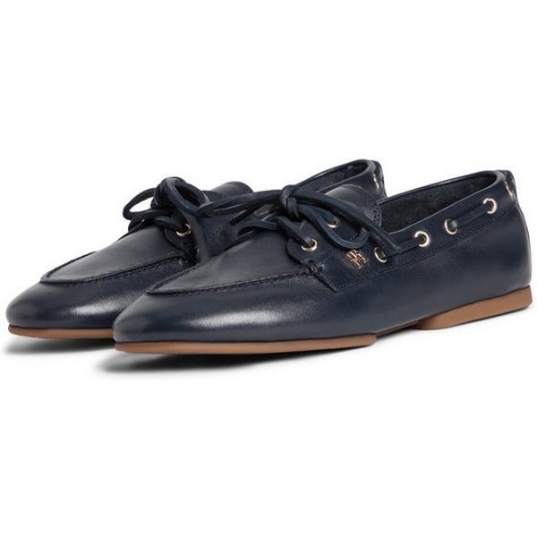 Tommy Hilfiger TH SLEEK LEATHER BOAT SHOE Bootsschuh Bootsschuh, Businessschuh mit Blockabsatz und Ösen mit Durchzug