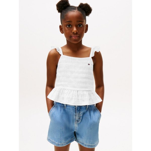 Tommy Hilfiger Trägertop TEXTURED COTTON TOP SLVLS mit Stickerei, mit Rüschen