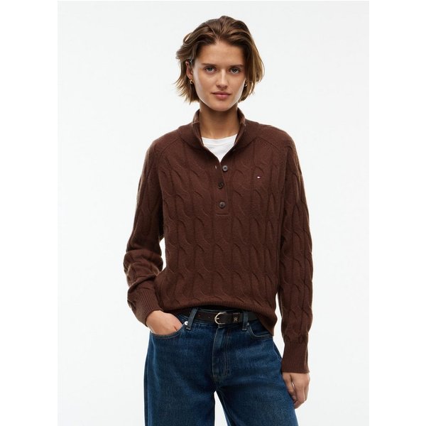 Tommy Hilfiger Wollpullover SOFT WOOL CABLE MK-NK HENLEY Wolle, mit Zopfmuster