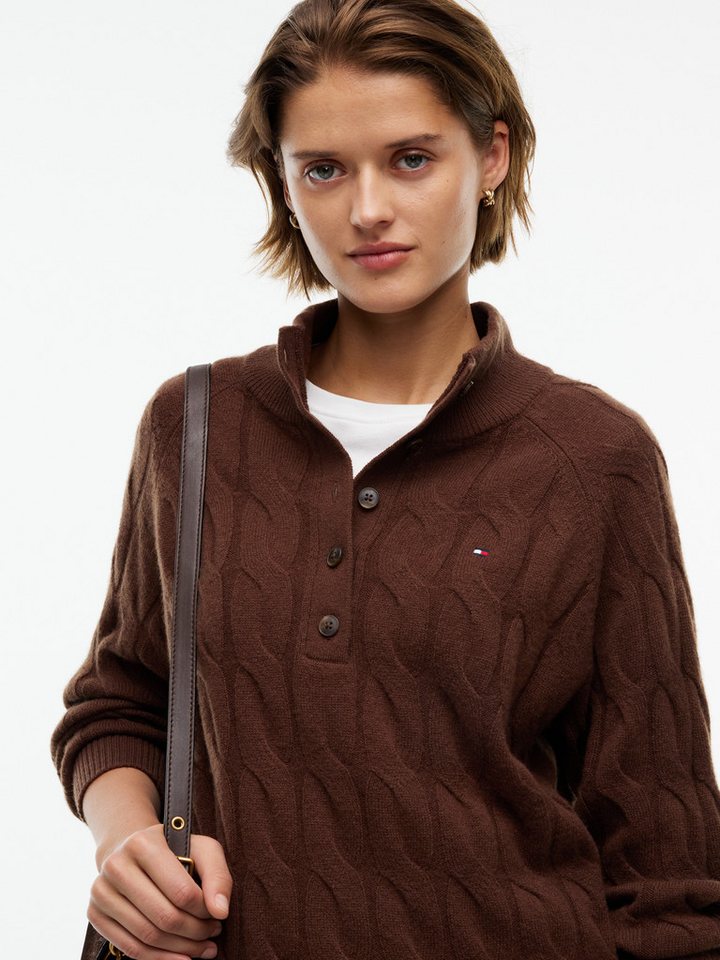 Tommy Hilfiger Wollpullover SOFT WOOL CABLE MK-NK HENLEY Wolle, mit Zopfmuster – Bild 2 von 5
