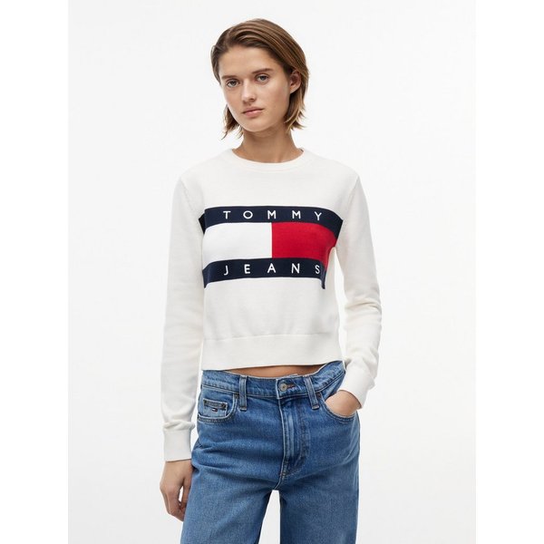 Tommy Jeans Rundhalspullover TJW FLAG CREW NECK SWEATER EXT Baumwolle, Flag Strickmuster