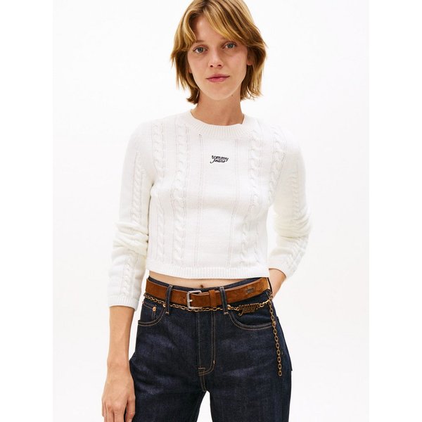 Tommy Jeans Strickpullover TJW CABLE SCRIPT SWEATER mit Zopfmuster