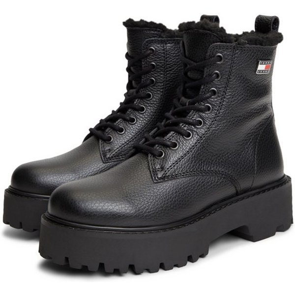 Tommy Jeans TJW PLATFORM BOOTS WL Winterstiefelette Blockabsatz, Schnürboots, Winterboots mit seitlicher Logoflag