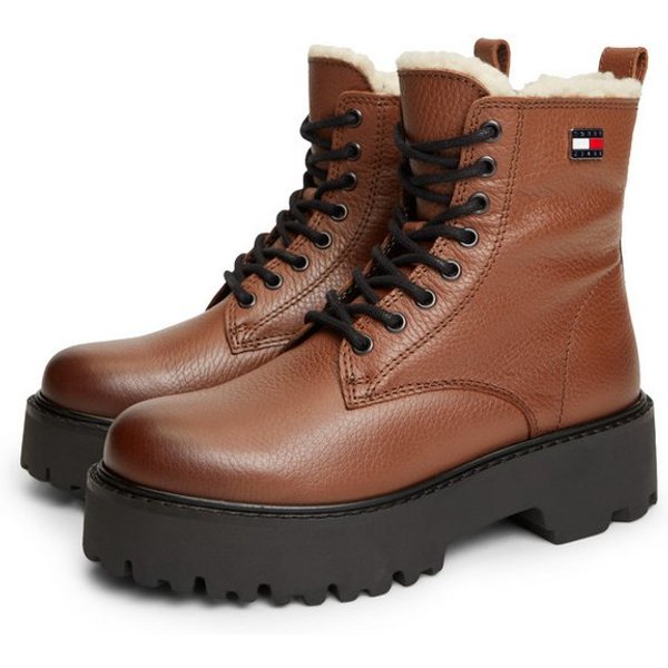 Tommy Jeans TJW PLATFORM BOOTS WL Winterstiefelette Blockabsatz, Schnürboots, Winterboots mit seitlicher Logoflag