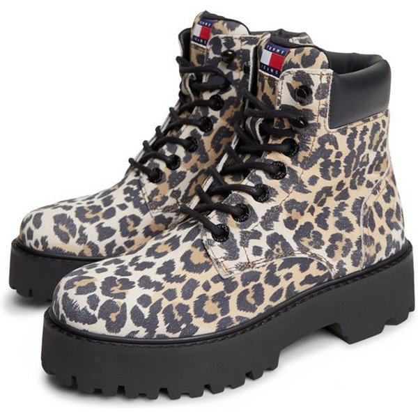 Tommy Jeans TJW PLATFORM CHEETAH BOOTS Schnürboots Blockabsatz, Plateau, Stiefelette im coolen Geparden-Look