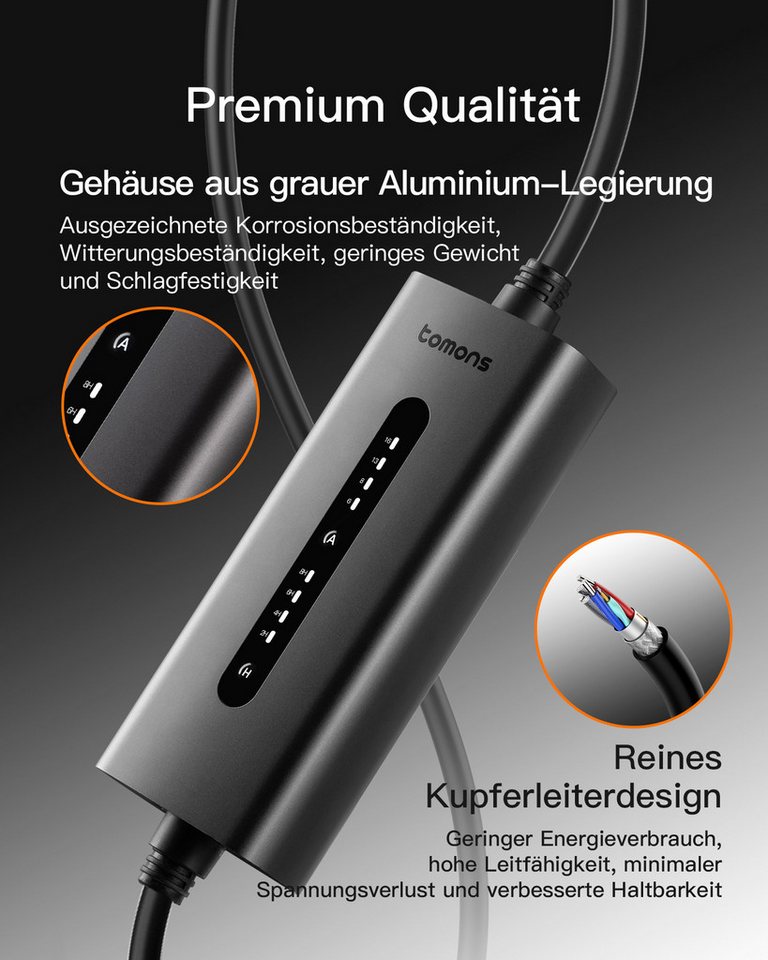 Tomons 11kW Wallbox Typ 2 Ladekabel mit CEE-Stecker 3-Phasen, 7M, 6-16A Autoladekabel, Mobiles Wandladegerät, Strom einstellbar, zeitgesteuertes Laden – Bild 5 von 5