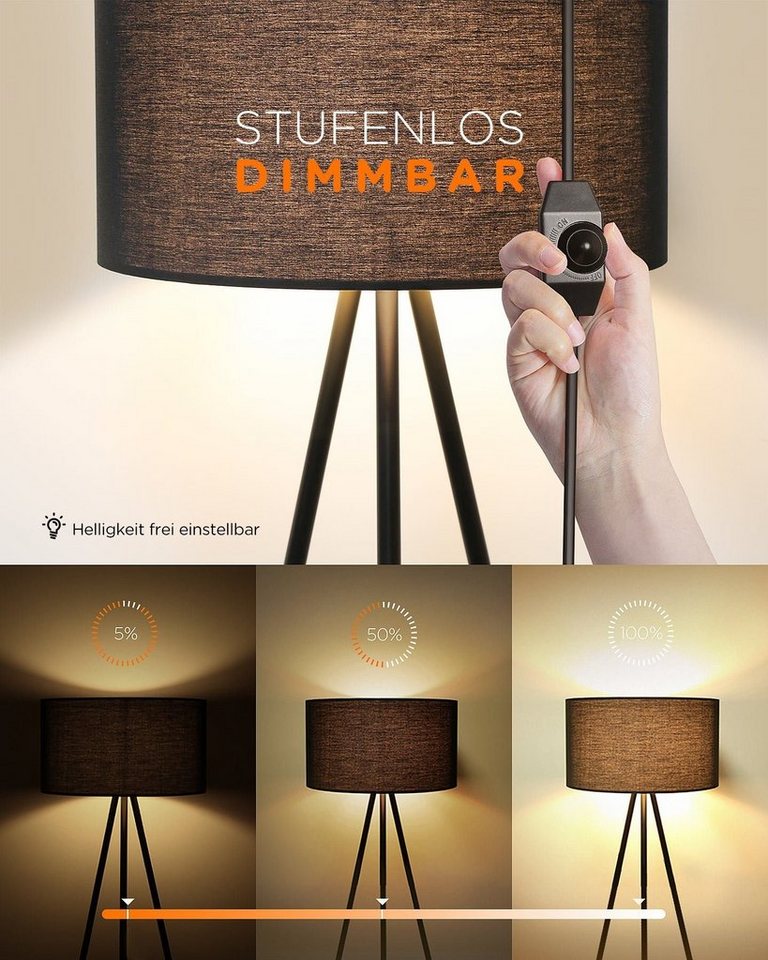 Tomons LED Stehlampe Dimmbar, Stehleuchte mit Dreibeinstativ aus Metall, LED wechselbar – Bild 3 von 5