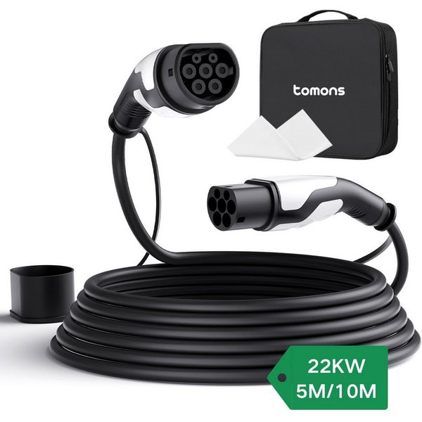 Tomons Typ 2 Ladekabel, 11KW 16A 22KW 32A, Ladekabel Elektroauto für EV/PHEV Autoladekabel, (1000 cm), IP55
