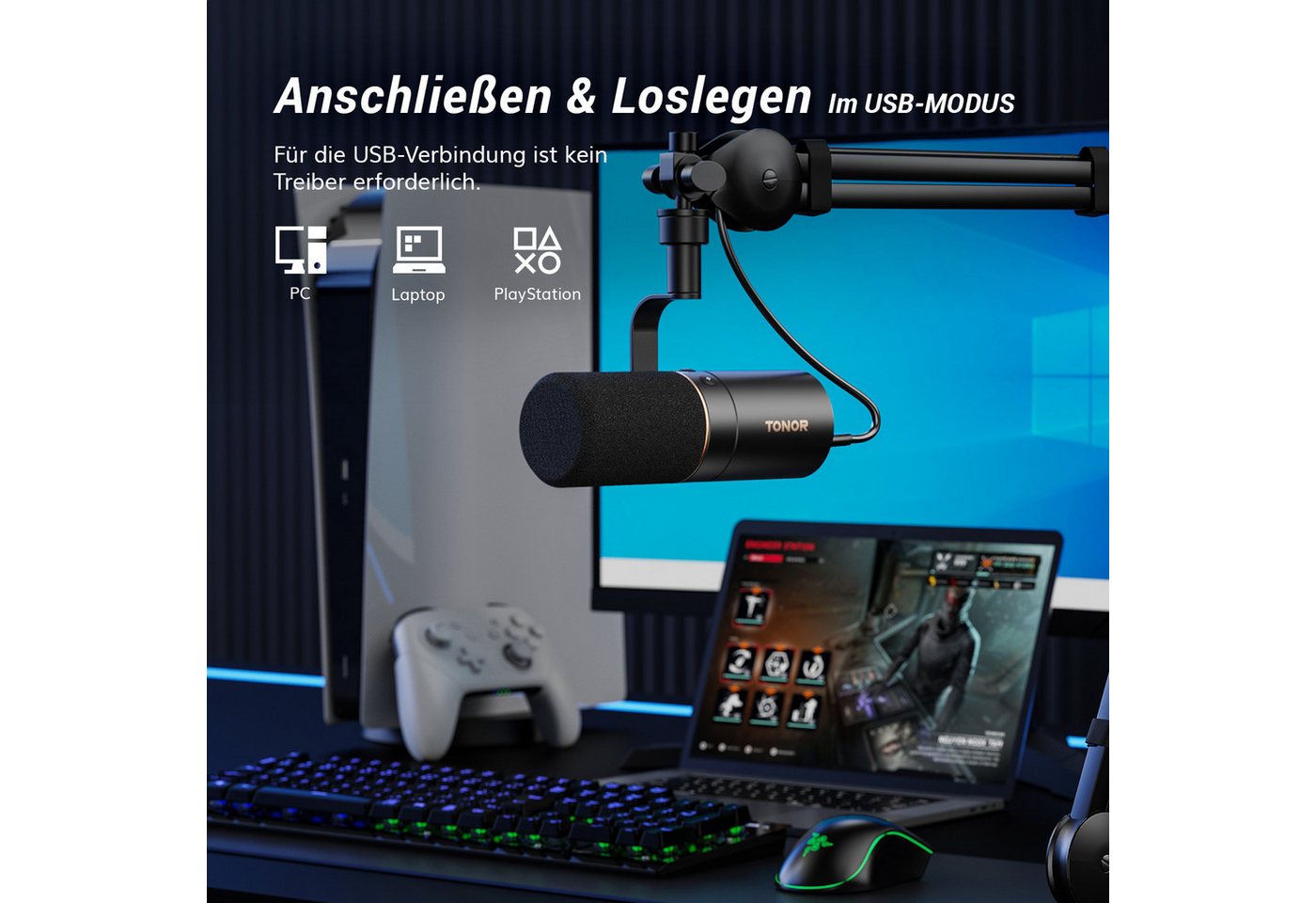TONOR Mikrofon Dynamisches Microphone mit XLR/USB Kabel, Vocal Mic Gesangsmikrofon. – Bild 4 von 5