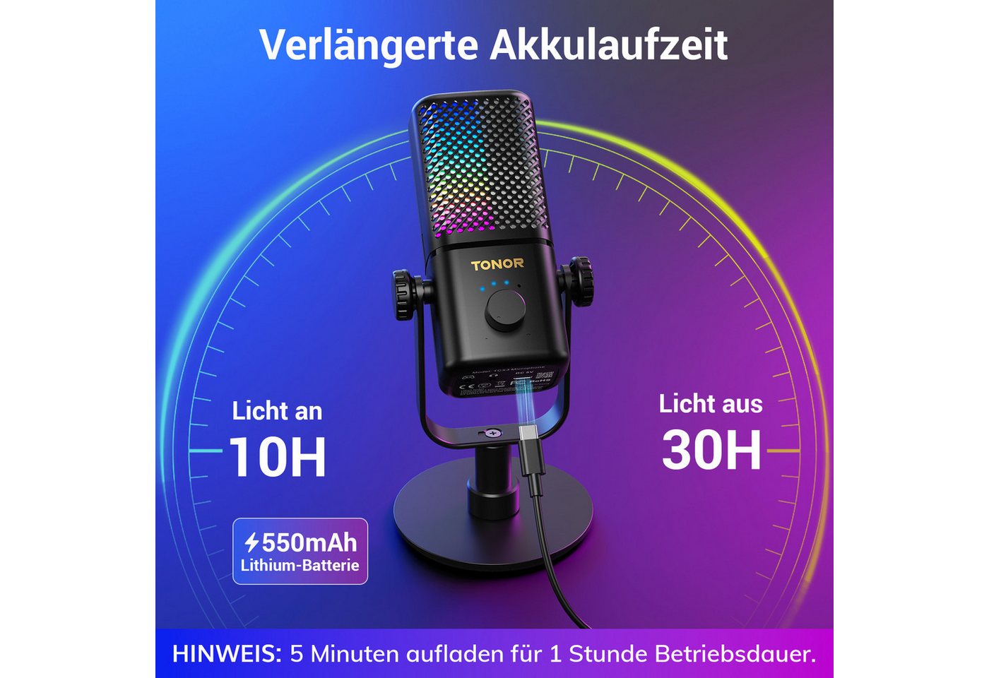 TONOR Mikrofon Mikrofon Kompatibel mit Xbox, Kondensator Mikrofon mit RGB – Bild 4 von 5