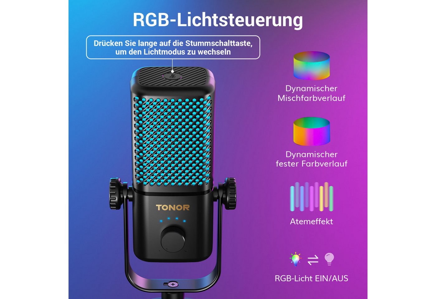 TONOR Mikrofon Mikrofon Kompatibel mit Xbox, Kondensator Mikrofon mit RGB – Bild 5 von 5