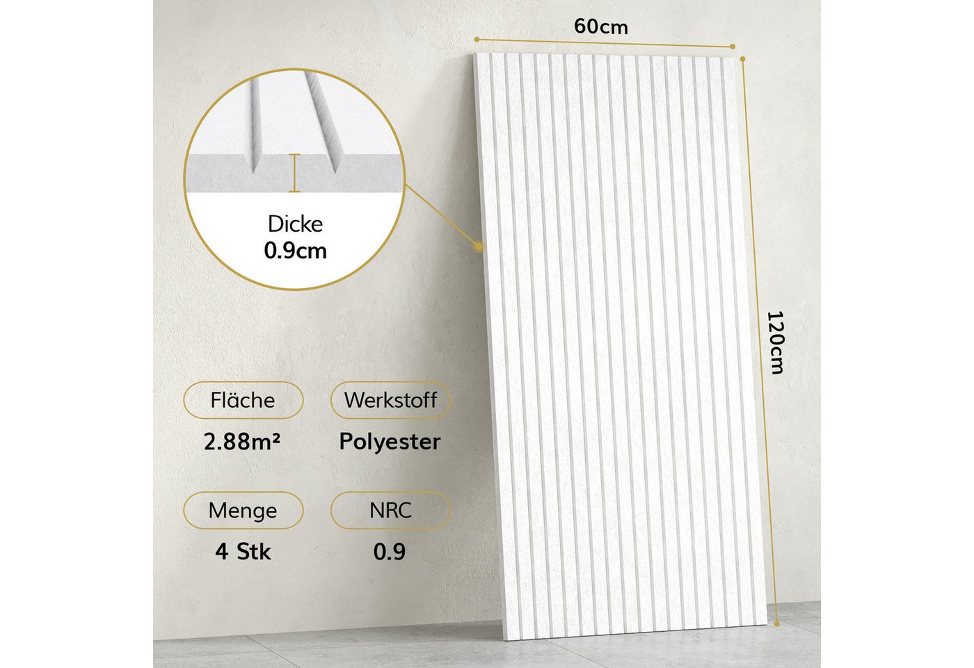 TONOR Schallschutzpaneel Akustikpaneele selbstklebend, 120x60x0.9 cm Schallschutz wand, (4-tlg) – Bild 2 von 5