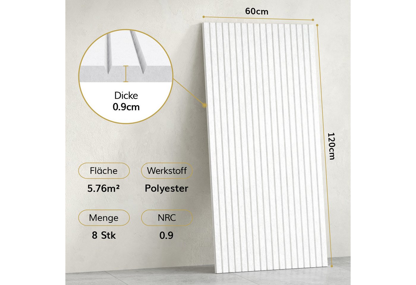 TONOR Schallschutzpaneel Akustikpaneele selbstklebend, 120x60x0.9 cm Schallschutz wand, (8-tlg) – Bild 2 von 5