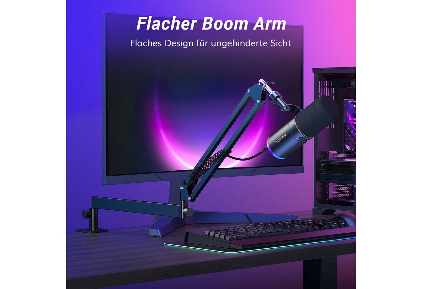 TONOR Streaming-Mikrofon Gaming Mikrofon mit Low Profile Mic Arm, PC Microphone TD520S+ – Bild 2 von 5
