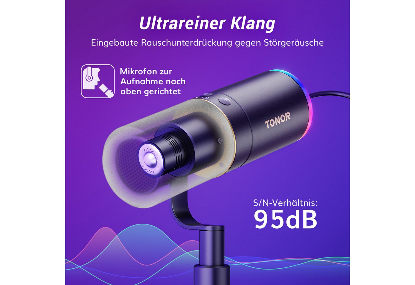 TONOR Streaming-Mikrofon Gaming Mikrofon mit Low Profile Mic Arm, PC Microphone TD520S+ – Bild 3 von 5