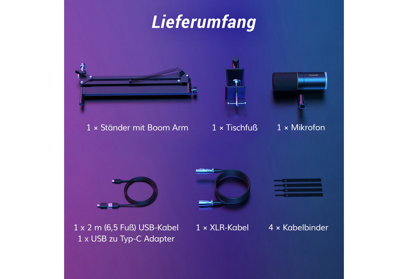 TONOR Streaming-Mikrofon Gaming Mikrofon mit Low Profile Mic Arm, PC Microphone TD520S+ – Bild 4 von 5