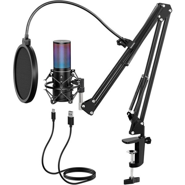 TONOR Streaming-Mikrofon Q9S RGB USB Mikrofon Gaming Streaming Podcast PC PS5 Kondensator