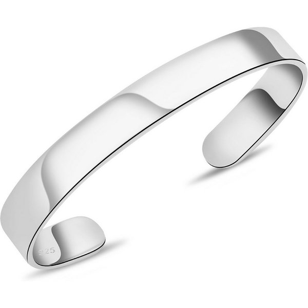 Tony Fein Armreif Armreif 9,7mm 925er Silber Massiv Hochglanzpoliert Verstellbar, Made in Italy für Damen und Herren