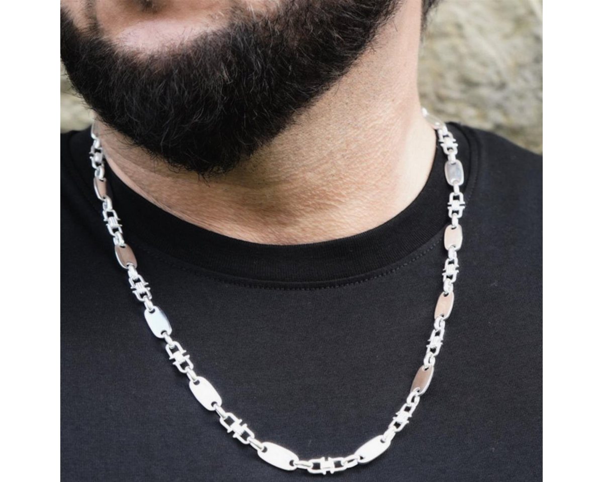 Tony Fein Silberkette Plattenkette 8 mm mit Element Silber 925, Made in Italy für Damen und Herren – Bild 5 von 5