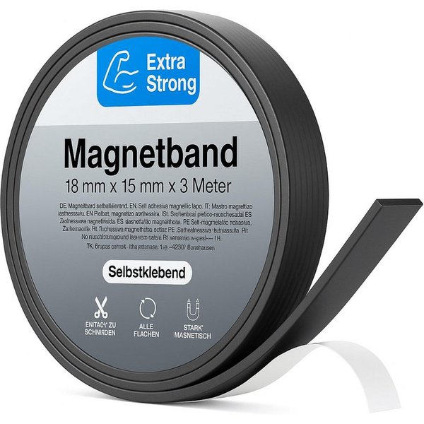 toolmate® Klebeband 1 Rolle Magnetklebeband, 3 m × 15 mm, selbstklebend und zuschneidbar (1-St., 1x 3m Magnetklebeband) Zuschneidbar