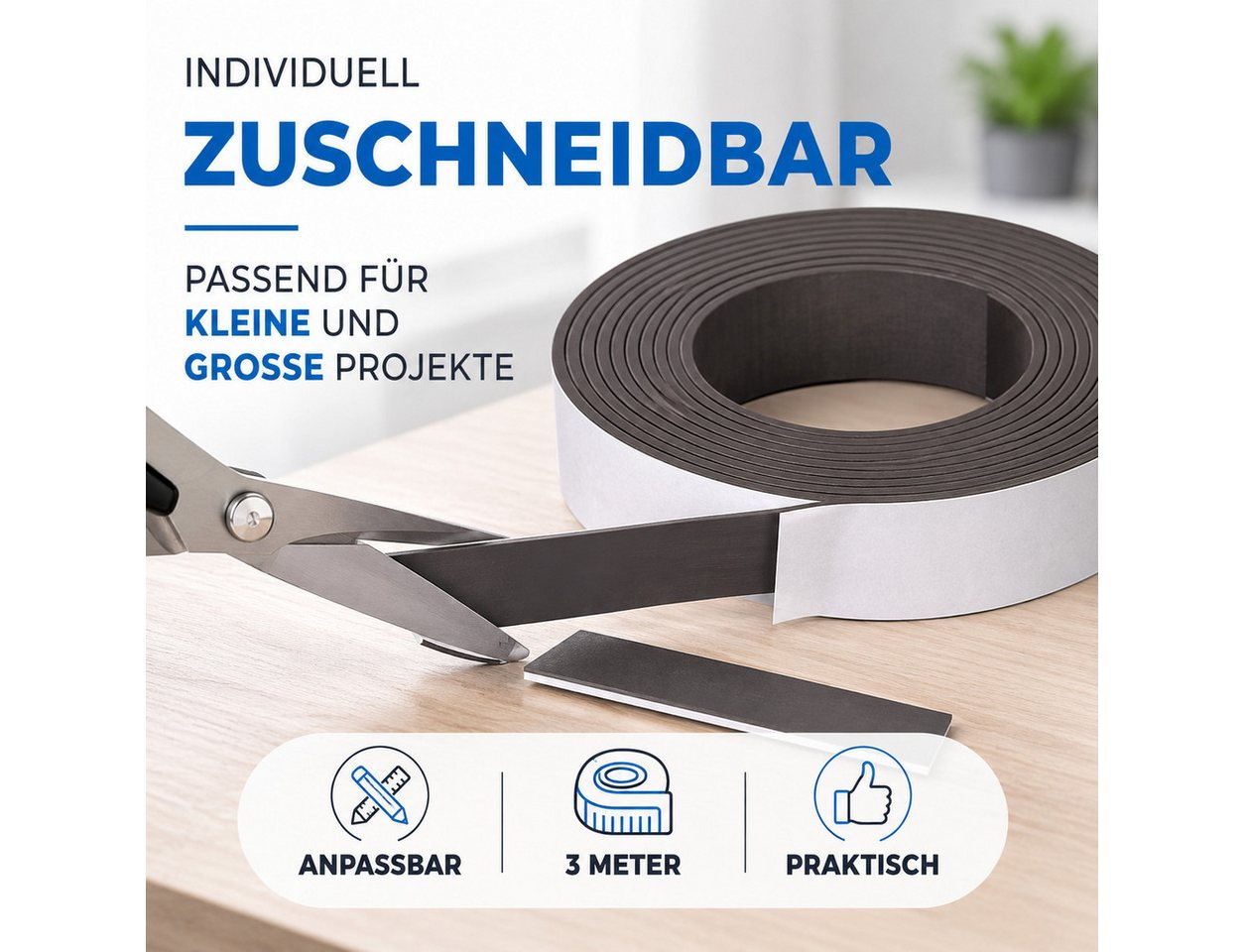 toolmate® Klebeband 1 Rolle Magnetklebeband, 3 m × 15 mm, selbstklebend und zuschneidbar (1-St., 1x 3m Magnetklebeband) Zuschneidbar – Bild 5 von 5