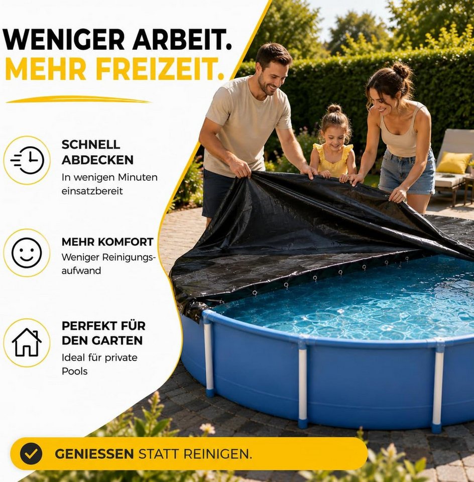 toolmate® Poolüberdachung Runde schwarze Poolabdeckplane aus PE, 200 g/m², sieben Größen – Bild 2 von 5