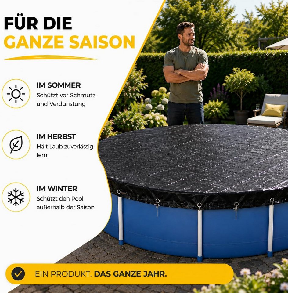 toolmate® Poolüberdachung Runde schwarze Poolabdeckplane aus PE, 200 g/m², sieben Größen – Bild 4 von 5