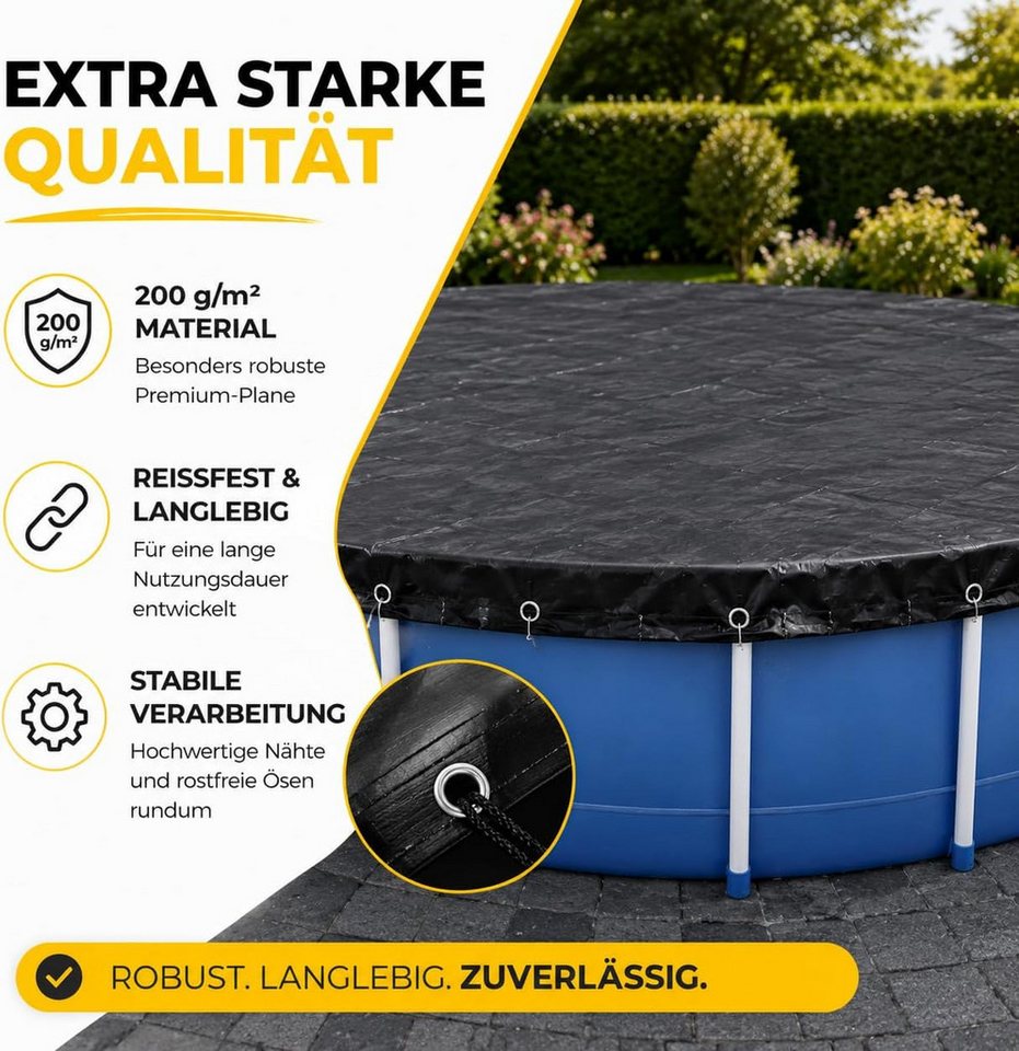 toolmate® Poolüberdachung Runde schwarze Poolabdeckplane aus PE, 200 g/m², sieben Größen – Bild 3 von 5