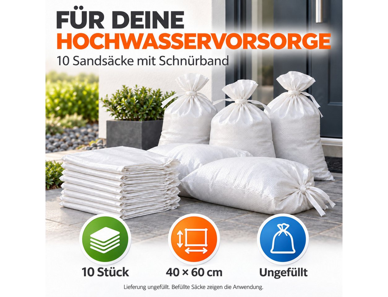 toolmate® Sandsack 10 ungefüllte Sandsäcke, je 40 x 60 cm, mit Schnürband – Bild 2 von 5