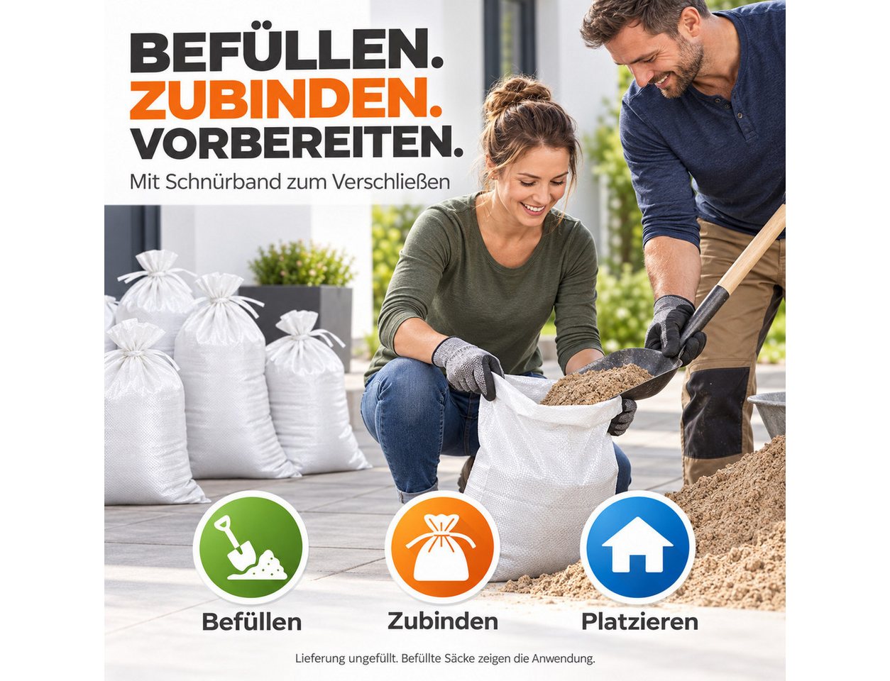 toolmate® Sandsack 10 ungefüllte Sandsäcke, je 40 x 60 cm, mit Schnürband – Bild 3 von 5