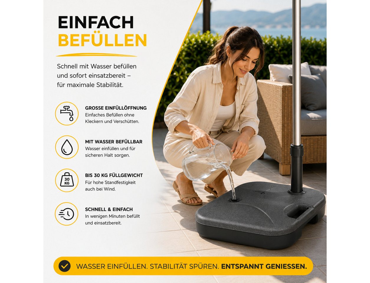 toolmate® Schirmständer Befüllbarer Sonnenschirmständer oder 4-teiliges Schirmgewicht-Set – Bild 3 von 5