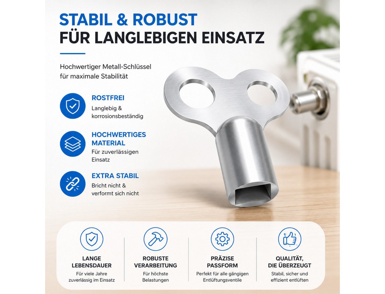 toolmate® Steckschlüssel 12 Heizkörper-Entlüftungsschlüssel aus Aluminium (12er Set, 12 St., 12x Entlüftungsschlüssel), universal passend – Bild 3 von 5