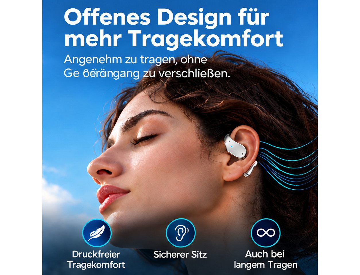 Toomoke Bluetooth-Kopfhörer mit KI-Übersetzer, ENC Mikrofon Open-Ear-Kopfhörer (Sportkopfhörer mit Ohrbügel, Ladeetui, 60 Std. Laufzeit, USB-C, IPX5) – Bild 4 von 5