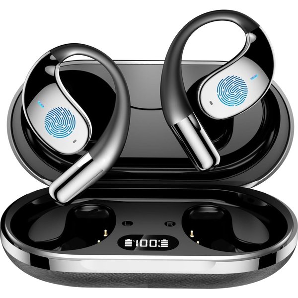 Toomoke Bluetooth-Kopfhörer mit KI-Übersetzer, ENC Mikrofon Open-Ear-Kopfhörer (Sportkopfhörer mit Ohrbügel, Ladeetui, 60 Std. Laufzeit, USB-C, IPX5)
