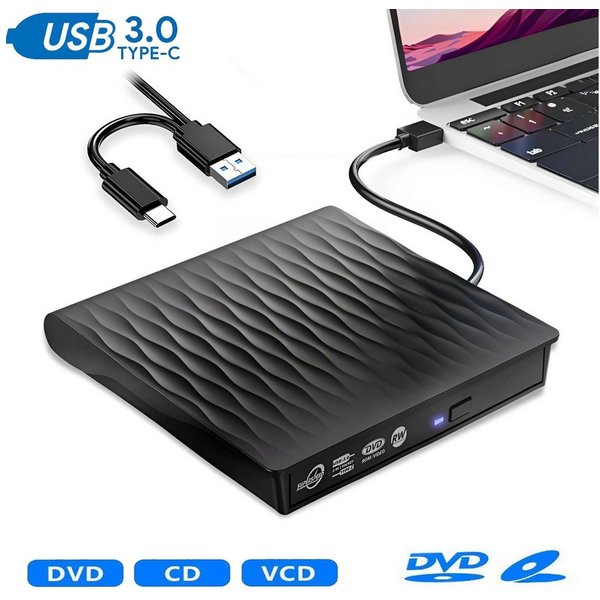 Toomoke Externes CD-Laufwerk, optisches Laufwerk für Notebook, DVD-Brenner (Slim Laufwerk für Laptop, PC und Mac mit USB-C und USB 3.0, 24× CD, 8× DVD, Slim-Geh