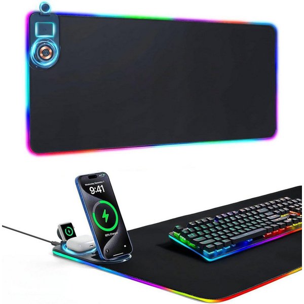 Toomoke Gaming Mauspad RGB Mousepad, XXL Mausmatte, Schreibtischunterlage, Gaming Zubehör (Wireless Charger, Induktive Ladestation, Mauspad mit Ladefunktion), 8