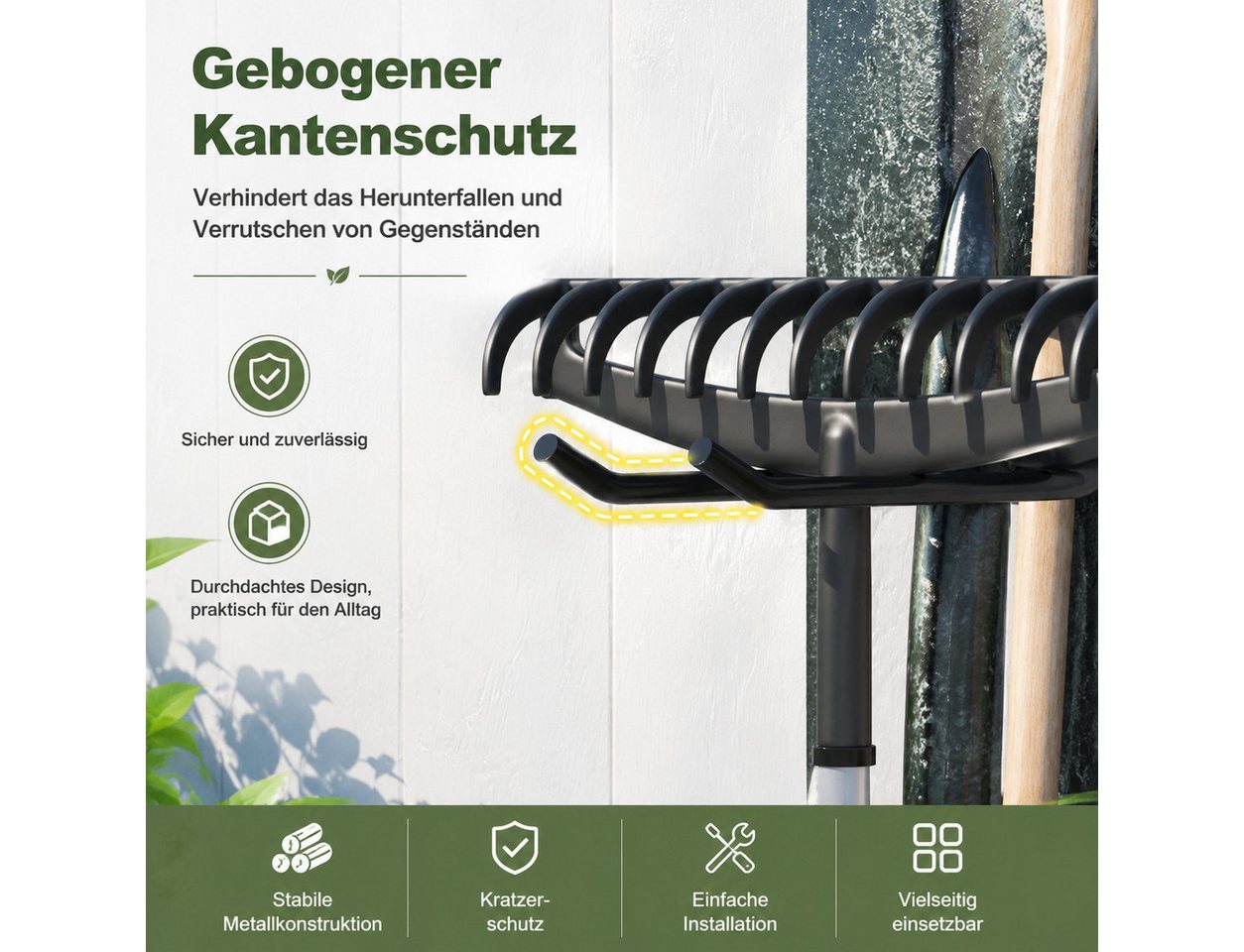 Toomoke Gartengerätehalter Gerätehalter, Werkzeughalter für lange Werkzeuge, (Wandhalter für Besen, Schaufeln, Rechen, Garage und Gartenhaus, 25 × 7 × 10 cm, St – Bild 4 von 5